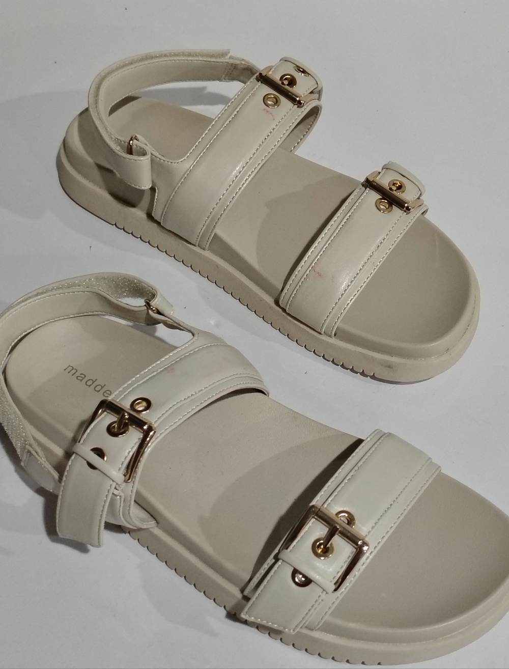 Madden Girl Cream Buckle Strap Sandals